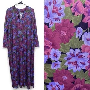 Vintage Lady Camille Caftan Maxi House Dress Muumuu Womens Size L Pockets Floral